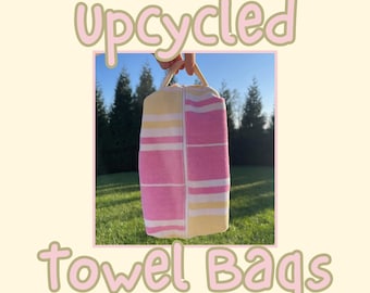 Bolsas grandes para toallas hechas a mano con materiales reciclados para la playa / Bolsa para traje de baño