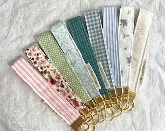 Upcycled Fabric Keychain Wristlet: Handmade Gold Key Fob Loop Lanyard