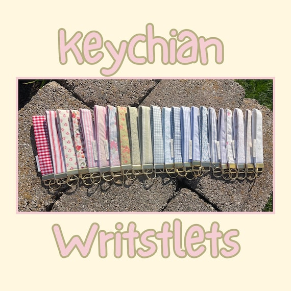 Upcycled Fabric Keychain Wristlet: Handmade Gold Key Fob Loop Lanyard