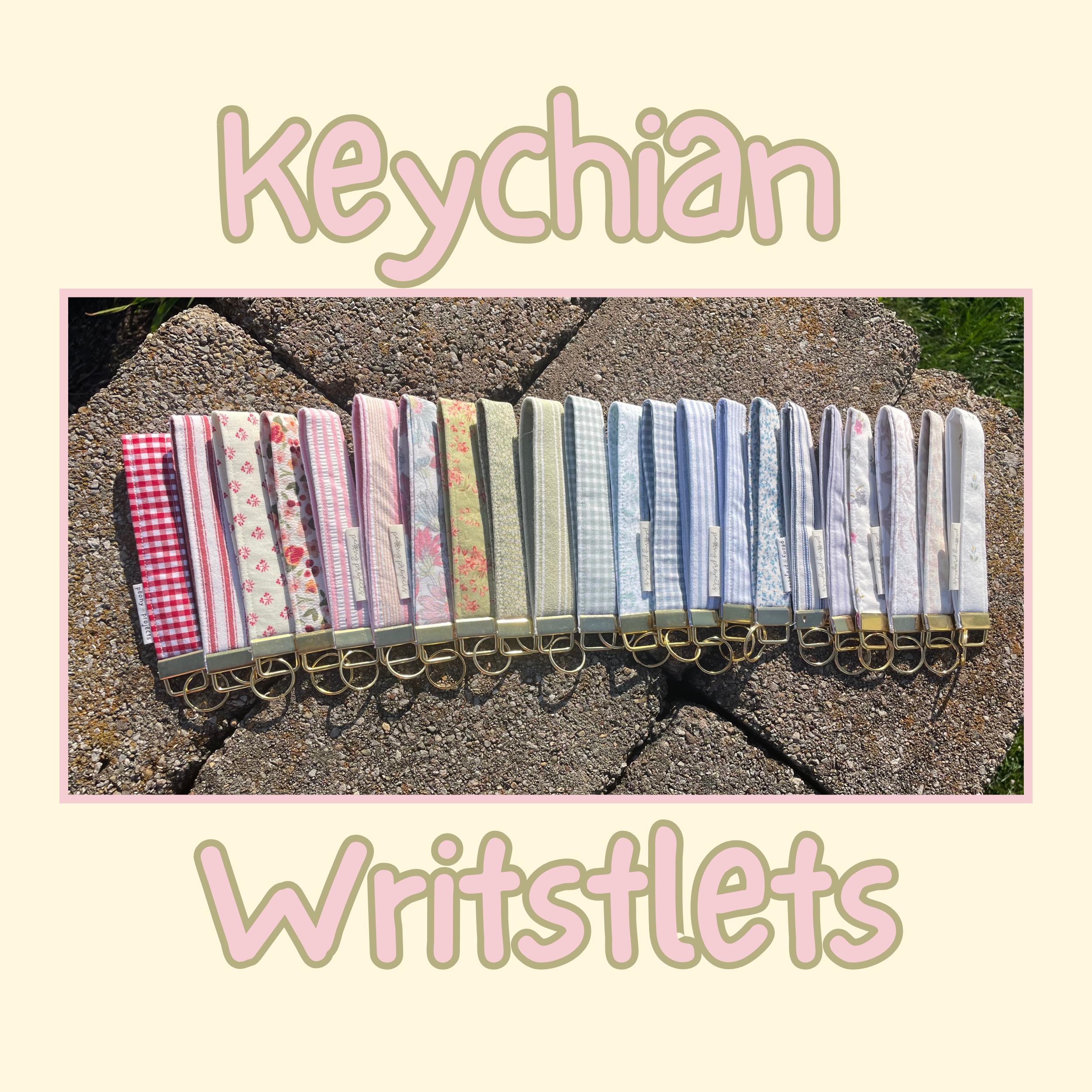 Upcycled Fabric Keychain Wristlet: Handmade Gold Key Fob Loop Lanyard