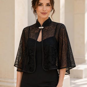 formal dress topper Gaia Cap Sleeved High Neck Lace Wedding Dress Topper