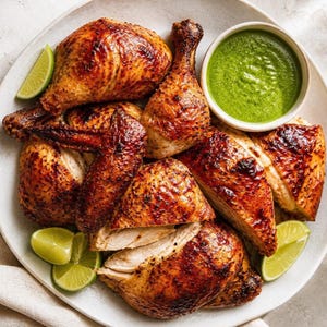 Recette de pollo à la brasa péruvien | Poulet rôti juteux, sauce aji verde (PDF numérique)