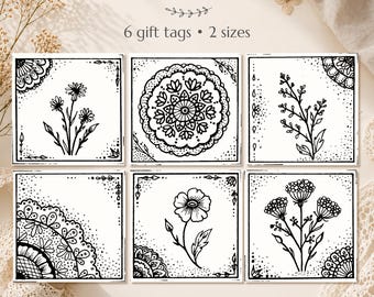 Wildflower Gift Tags Printable Set | 6 Cottagecore Floral Tags | Vintage Botanical Gift Labels | Junk Journal Ephemera | Instant Download