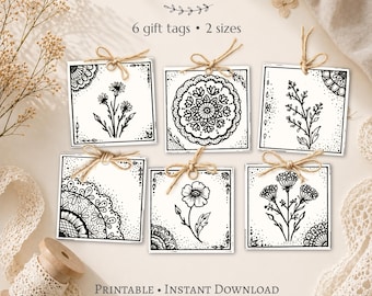 Wildflower Gift Tags Printable Set | 6 Cottagecore Floral Tags | Vintage Botanical Gift Labels | Junk Journal Ephemera | Instant Download