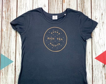 Rich Tea Biscuit T-Shirt. Organic cotton tee! Ladies's grey top, biscuit lover clothing XS-2XL. Gifts for her, UK seller