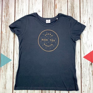 Rich Tea Biscuit T-Shirt. Organic cotton tee! Ladies&#39;s grey top, biscuit lover clothing XS-2XL. Gifts for her, UK seller