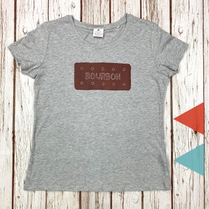 Bourbon Biscuit T-Shirt. Organic cotton Woman's Heather Grey top, Ladies clothing XS-XXL. Casual clothing for the sweet toothed image 5