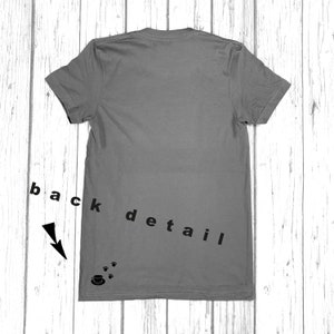 Black Cat Club Woman's Heather Grey top with teacup and paw prints. Ladies T-Shirt. Cat Lover image 4