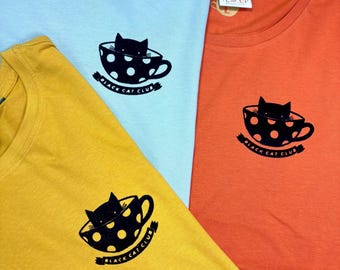 Black Cat Club Woman's Organic top. Cat Lover T-Shirt