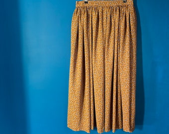 Brown floral Midi full Skirt- handmade clothing, plus sizes, made to order with pockets! Floaty polyester ditsy print.