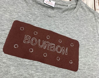 Bourbon Biscuit T-Shirt. Organic cotton Woman's Heather Grey top, Ladies clothing XS-XXL. Casual clothing for the sweet toothed