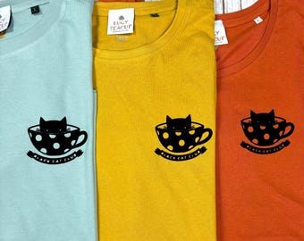 Black Cat Club Unisex Organic Cotton T-Shirt. Cat Lover Clothing