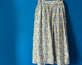 Women's Midi Skirt- handmade black floral Ladies clothing, plus sizes, made to order with pockets! Yellow, blue, green ditsy print. Midaxi