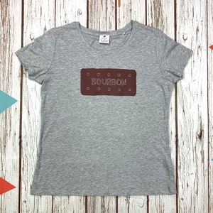 Bourbon Biscuit T-Shirt. Organic cotton Woman's Heather Grey top, Ladies clothing XS-XXL. Casual clothing for the sweet toothed image 2