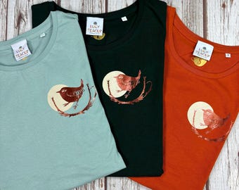 Organic cotton Wren T-Shirt. Woman's top, Ladies bird lover clothing