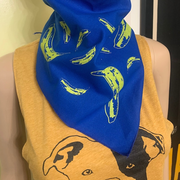 Fun Warhol pop art Bananas Bandana neck scarf mask hot pink bright blue