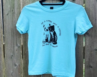 Children kids animal rights tri blend t shirt girls blue Be a lover not a hater be kind to animals LAST CALL