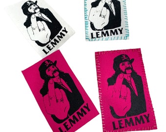 Motörhead Lemmy Kilmister middle finger fan art  handmade canvas iron on patch customized stitched or raw