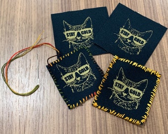 Stay Gold cat handmade canvas patch customized stitched or raw