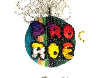 Pro choice Roe abortion rights hand embroidered thread paint pendant necklace jewelry