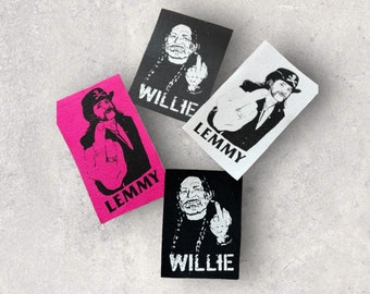 Lemmy Kilmister & Willie Nelson Patch Set, Hand-Screenprinted Iron-On