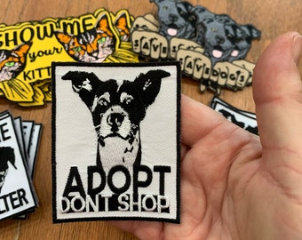 Adopt don’t shop/ dog rescue / iron on patch / embroidered/border collie/ rescue collectible / handmade