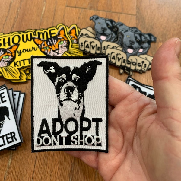 Adopt don’t shop/ dog rescue / iron on patch / embroidered/border collie/ rescue collectible / handmade