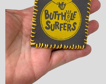 Butthole Surfers fan art handmade canvas patch iron on customized stitched /raw Beanie