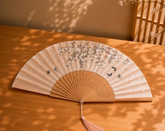 Seiden-Kirschblüten-Faltfächer mit Quaste, japanischem Bambusstil asiatisches Dekor