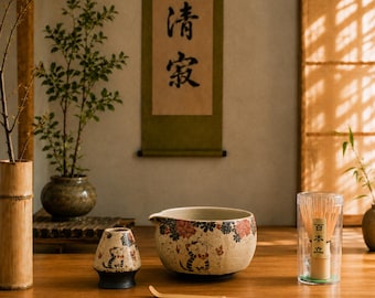 Service à thé matcha rouge - Ensemble de bols à matcha japonais avec fouet en bambou, kit de cérémonie du thé en céramique, coffret cadeau matcha avec accessoires