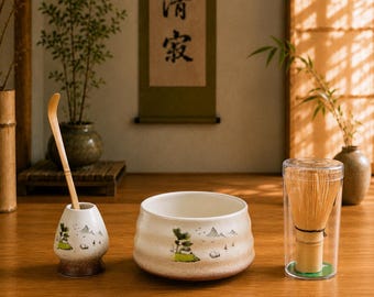 Japanese Matcha Tea Set – Matcha Bowl and Whisk Set with Tool Holder, Traditional Tea Ceremony Kit, Matcha Gift Set