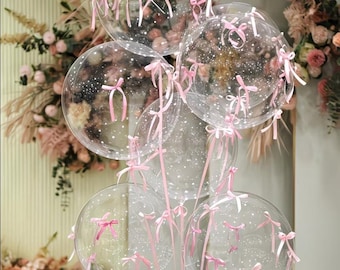 47 pcs Clear Bobo Balloons with Pink Bows for Wedding Birthday Party Decor