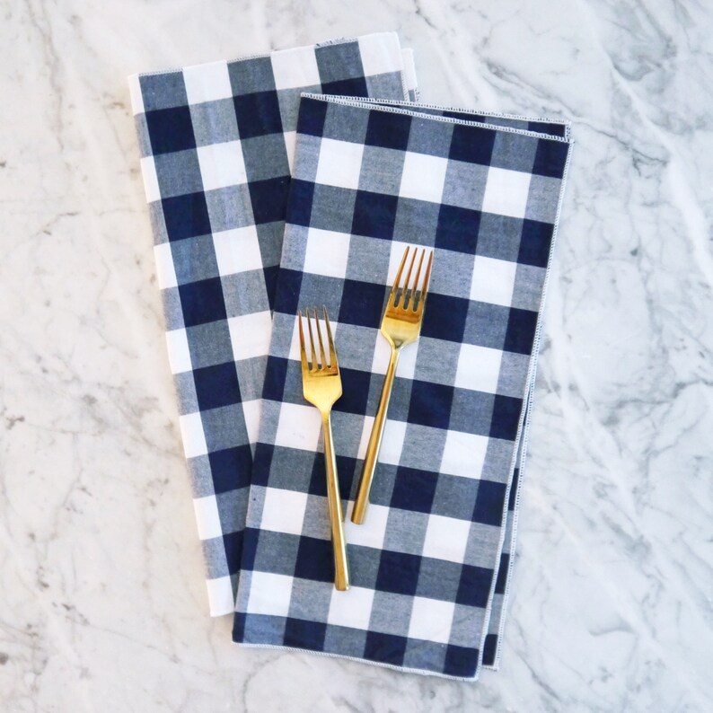 Cloth Dinner Napkin Cotton Napkins Navy Blue Gingham Cloth Etsy