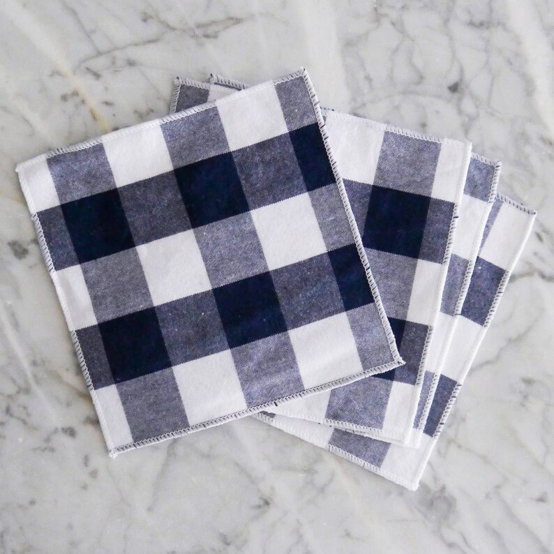 Cloth Napkin Set Cocktail Napkins Navy Blue Gingham Cloth Etsy