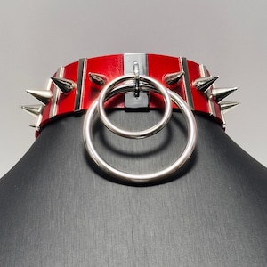 Red Studded Punk Choker 5 Colors Double Ring Drop Wide Leather Day Necklace Custom Engraved Gift for Her