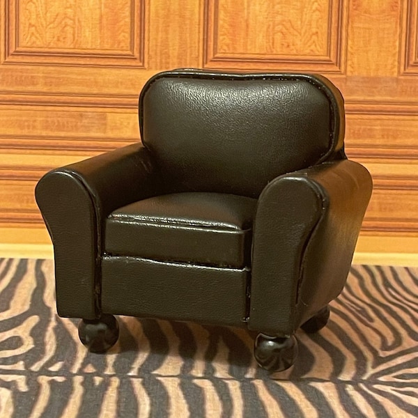 Dollhouse Miniature Furniture, Modern Classic Black Leather Club Chair, Arm Chair, 1:12 scale