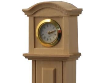 Unfinished Wood Dollhouse Miniature Working Grandfather Clock, 1:12 scale
