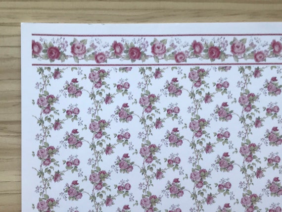 Dollhouse Miniature Rose Floral Wallpaper, Therese, 1:12 scale
