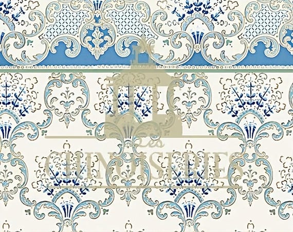 1:12 Dollhouse Miniature Art Nouveau WALLPAPER with Border, Huntington, Scale One Inch