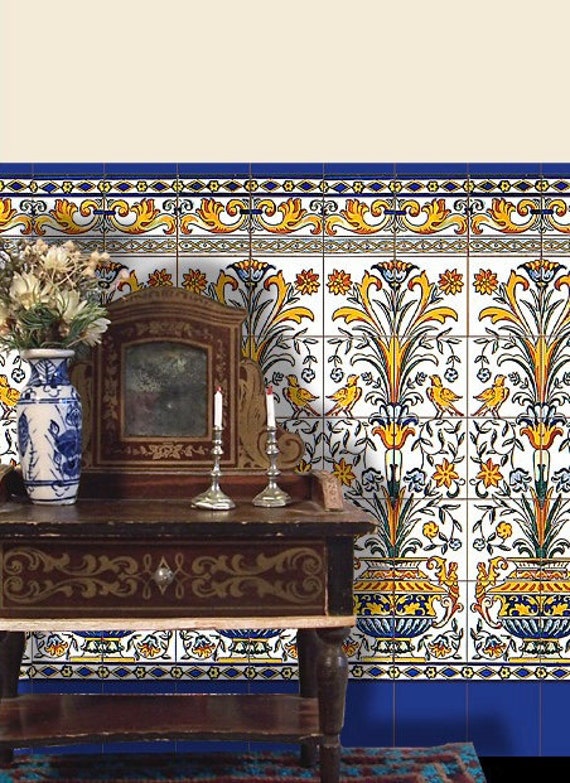 1:12 Dollhouse Miniature Wallpaper, Backsplash, Azulejo, Scale One Inch
