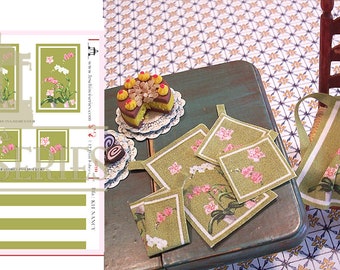 Dollhouse Miniature Orchid Apron with Dish Towels DIY Kit, 1:12 scale