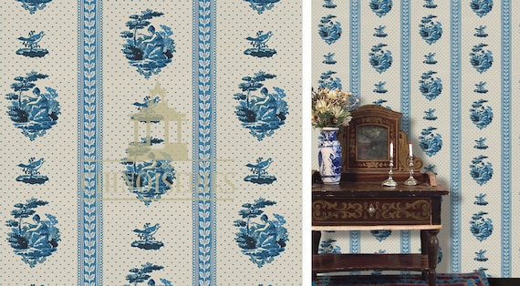 1:12 Dollhouse Miniature Wallpaper, L’Oiseau Bleu, Scale One Inch