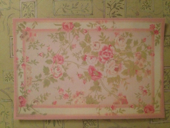 1:24 Dollhouse Miniature Romantic Shabby Chic Pink Floral Rug, Amanda