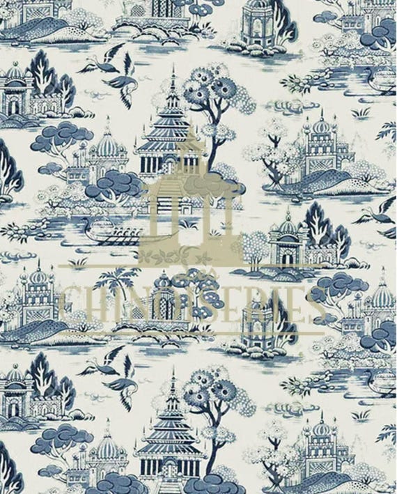 1:12 Dollhouse Miniature FABRIC, Matching Fabric, Blue & White Toile Chinoiserie, Scale One Inch