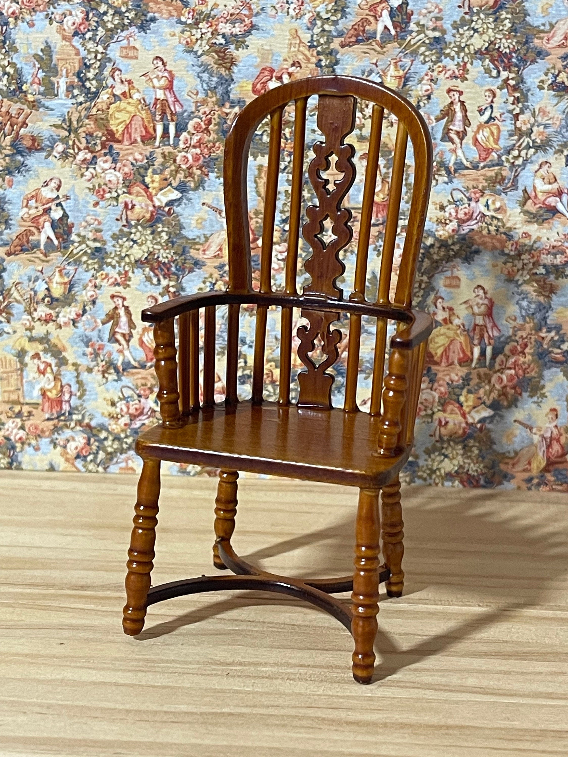 Victorian Dollhouse Miniature Furniture, Wooden Fiddleback Chair, 112