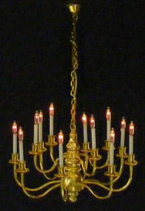 1:12 Dollhouse Miniature Brass Chandelier, “The Grande Dame”, Scale One Inch