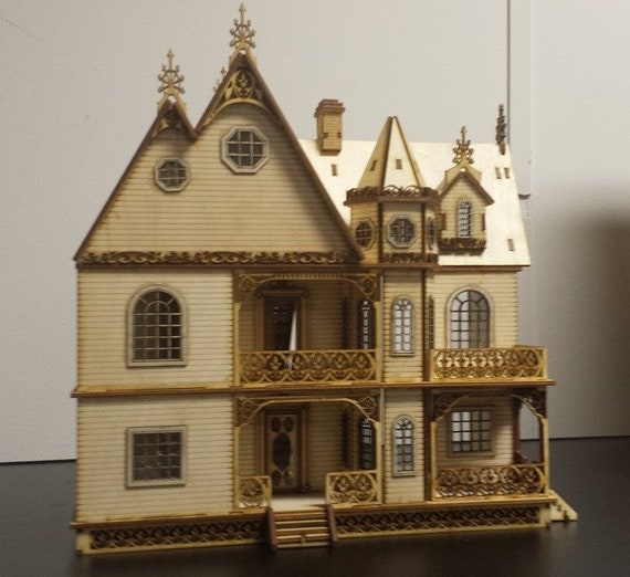 1:48 Wooden Dollhouse Kit, Grace Mansion, Gorgeous Gothic Victorian Wooden Dollshouse Kit, Quarter Inch Scale