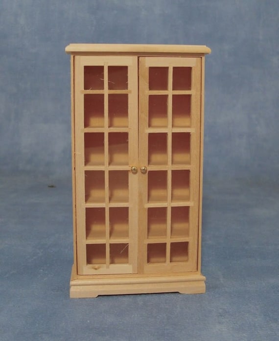 12th scale Barewood Dollhouse Miniature Furniture, Book Case, Display Cabinet, Curiosity Cabinet, Shop Display, 1:12 scale