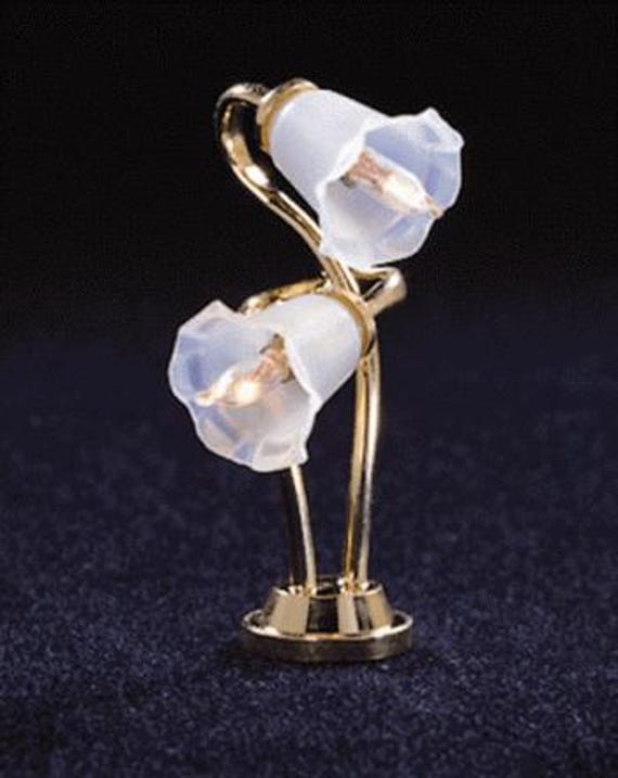 Dollhouse 12V Desk Lamp with Dual Fluted Shade, 1:12 scale