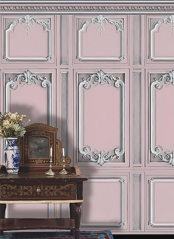 1:12 Dollhouse Miniature Wallpaper, Versailles Rose, Scale One Inch